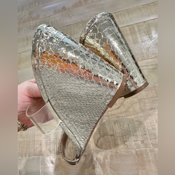 BCBGeneration gold metallic open toe wedge PATTI heels shoes slide sandal - Picture 7 of 16